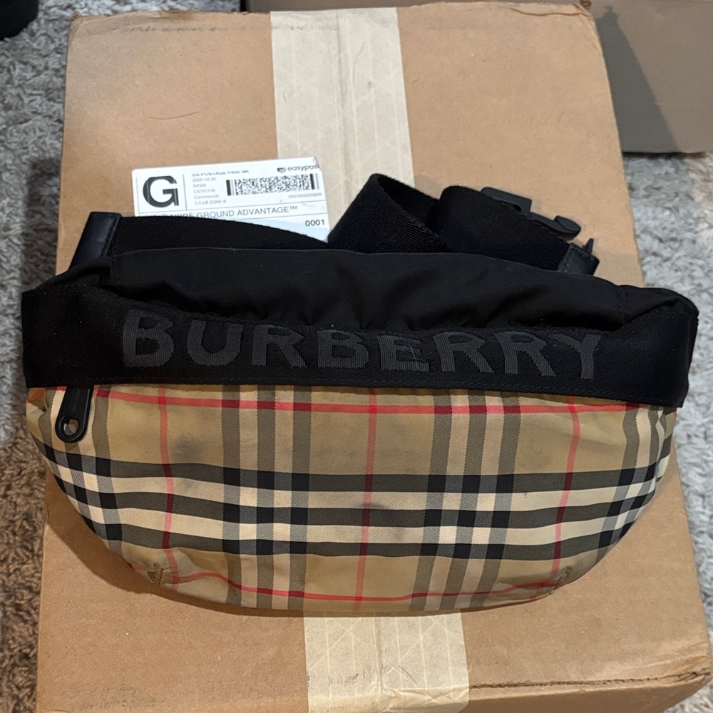 Burberry Beige and Black Check Belt Bag